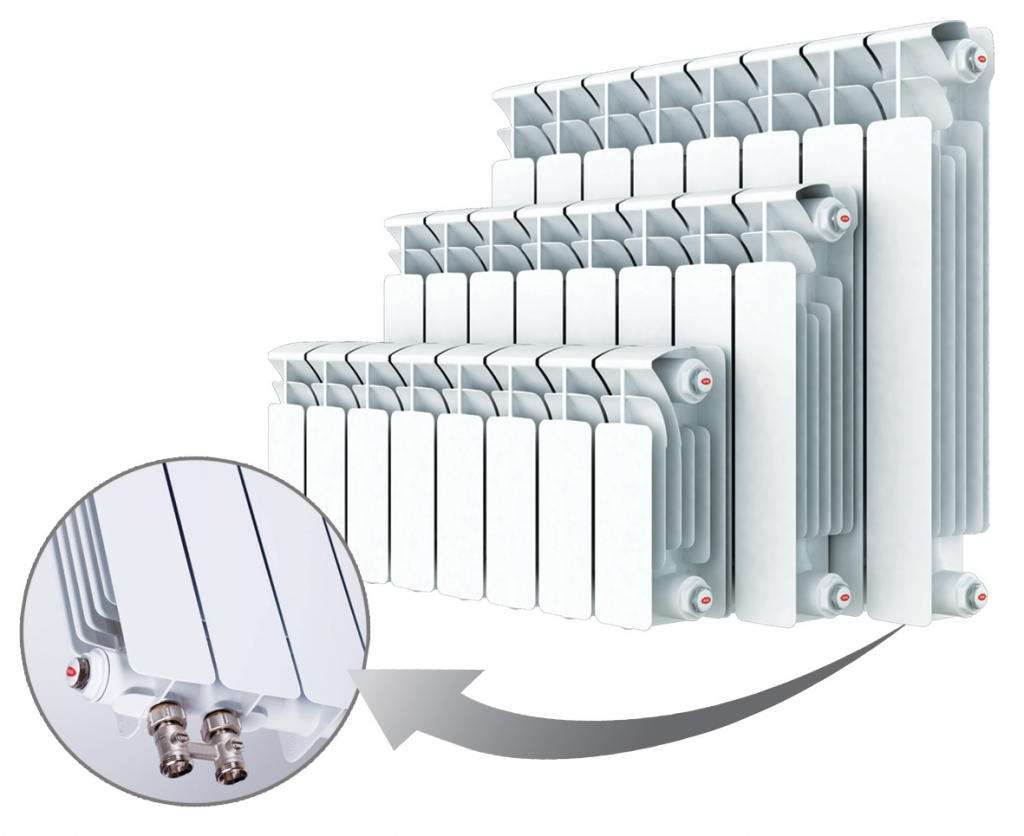 Биметаллический радиатор Rifar Base Ventil 350 - 9 секций нижнее правое подключение