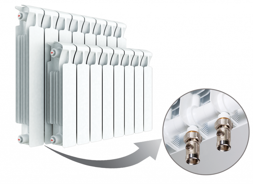 Биметаллический радиатор Rifar Monolit Ventil 350 - 8 секций нижнее левое подключение